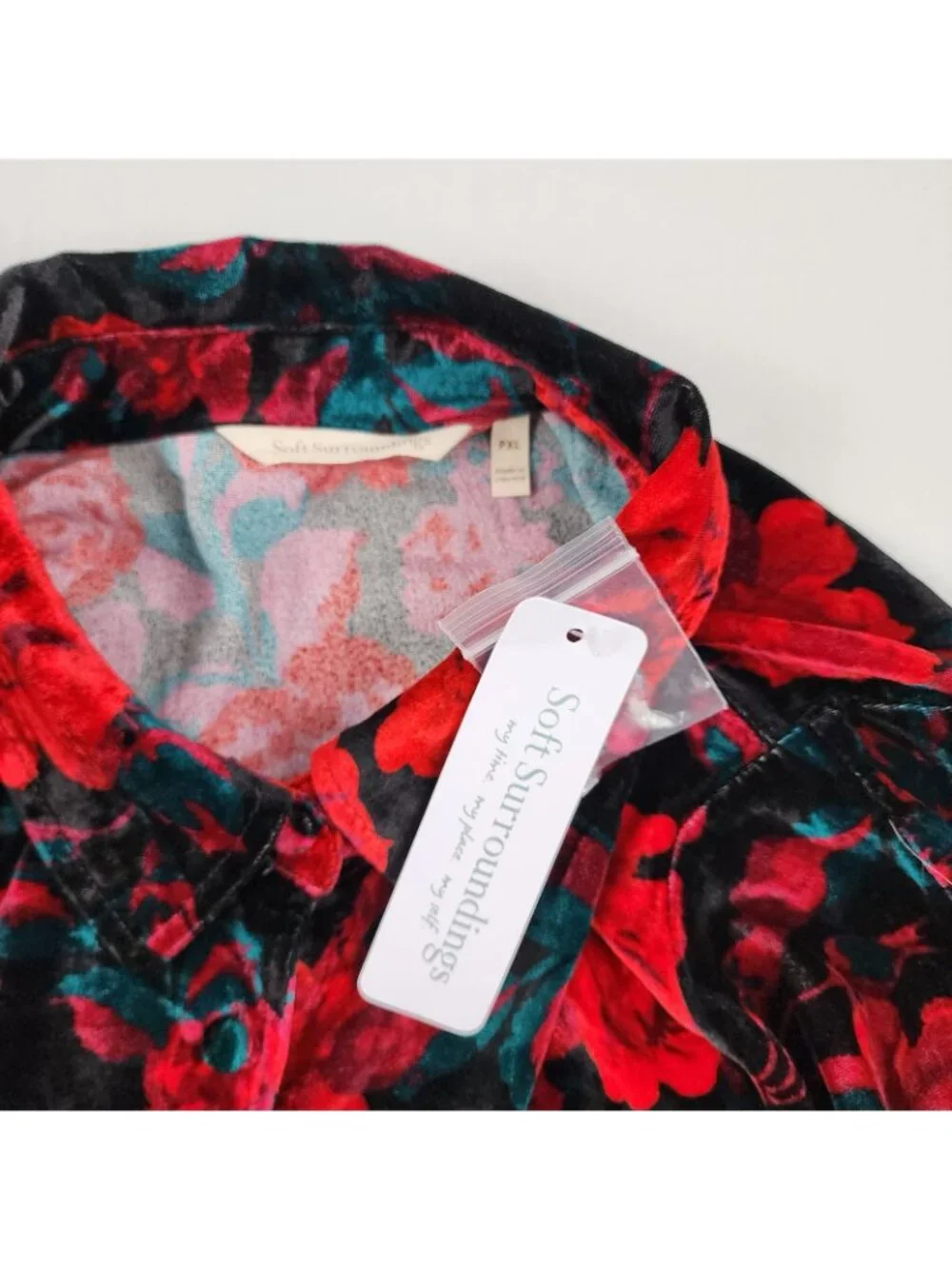Soft Surroundings Shirt Womens PXL Icon Silk Velvet Poets Art Floral NWT 3EM11 - Picture 7 of 9